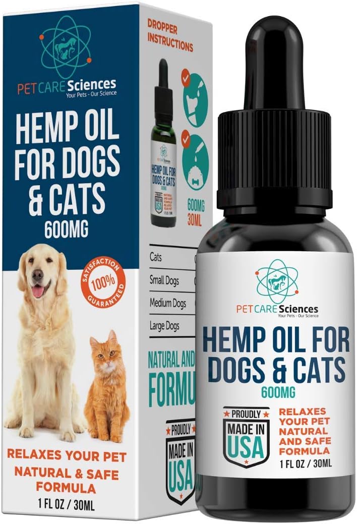 PET CARE Sciences Hemp Oil for Dogs and Cats, 1 fl oz, 600mg Made in The USA