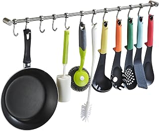 Geschirr hängende Rack mit 12 abnehmbaren Haken, Edelstahl Küche Schiene Pfanne Hanger Wandmontage Organizer für Werkzeuge, Handtücher, Töpfe, Mäntel, Hüte gebürstetes Nickel