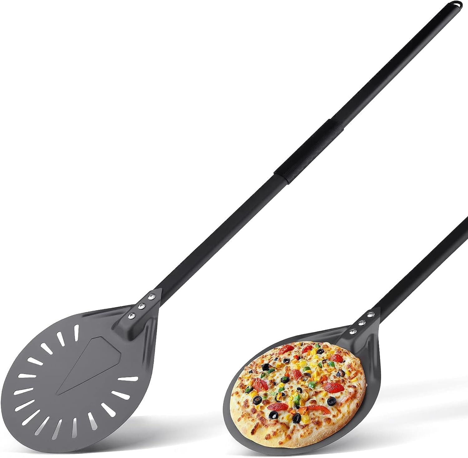 Turning Pizza Peel, 8 Inch Hard Anodized Aluminum Peel, Round NonSlip