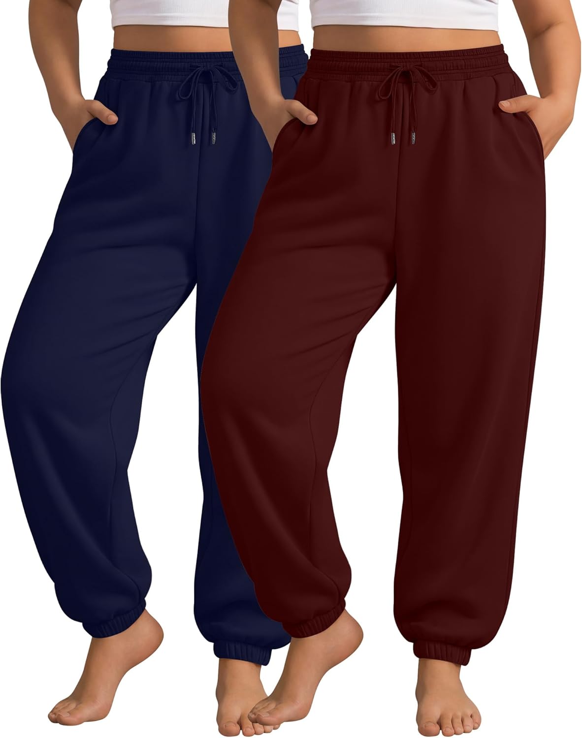 JoyMotion 2 Pack Women's Plus Size Joggers, Drawstring Loose Baggy Sweatpants Cozy Athletic Casual Yoga Pants with Pockets