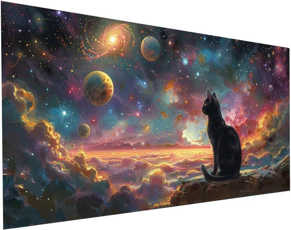 Diamond painting chat 80x160 cm avec kit complet de broderie diamant ciel étoilé