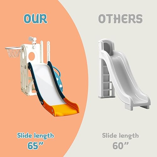 Miniatura 7 de Tobogán para bebés con aro de baloncesto, telescopio para interiores y exteriores, parque infantil