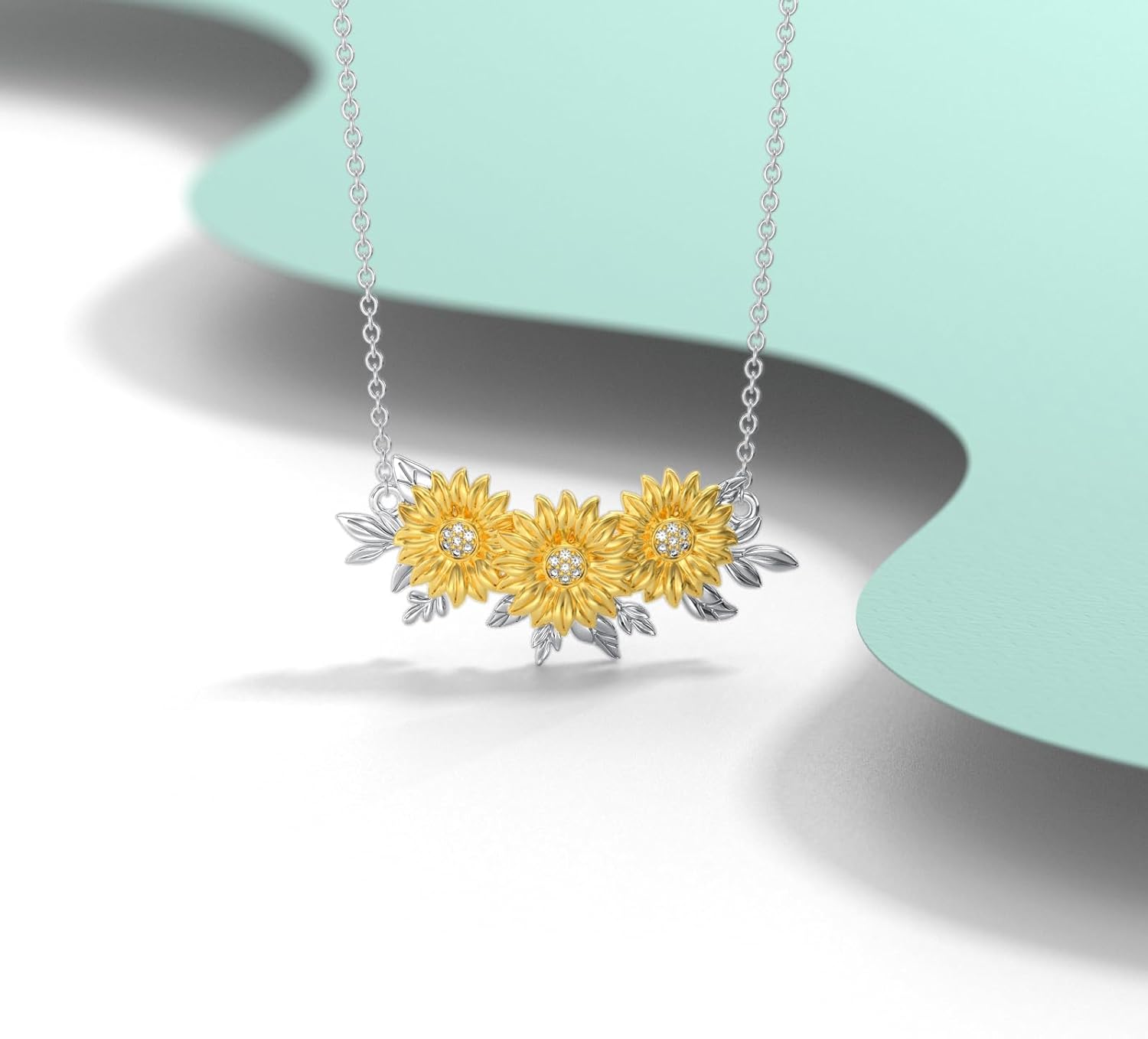 Diamond Sunflower Necklace for Women 925 Sterling Silver Sunflower Pendant Necklaces with Lab Grown Diamonds Jewelry Gifts - Image 2