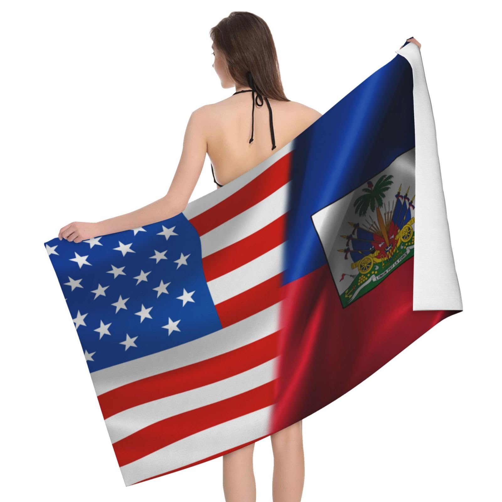 HLBSDM Microfiber America Flag and Haiti Flag Beach Towel Quick Dry Soft Sand Free Beach Towels for Pool Swim Beach Lightweight Thin Towels
