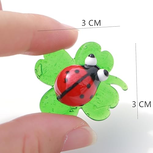 Miniatura 5 de Figura pequeña de cristal de insectos, trébol de cristal estatua soplada a mano, adorno de habitación, figuras coleccionables de vidrio colorido,