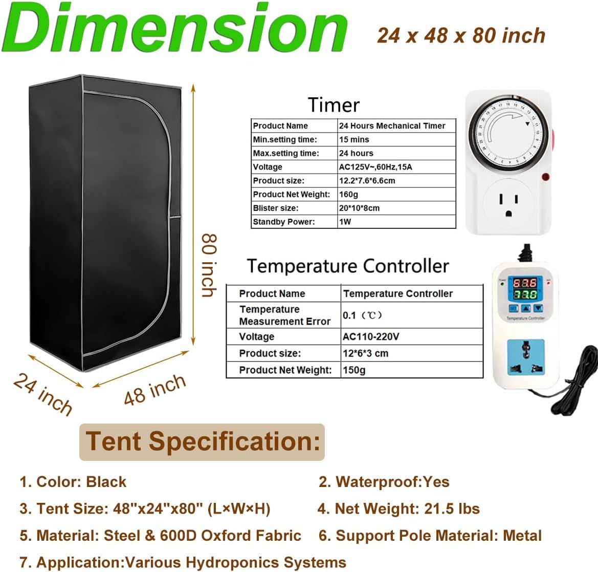 40"x40"x80" Grow Tent Kit Complete High Reflective Mylar Indoor Grow Tent +Portable Full Spectrum LED Grow Light Combo Hydroponics Indoor Plant Growing Tent Room (Full Grow Tent Kit-40"x40"x80")