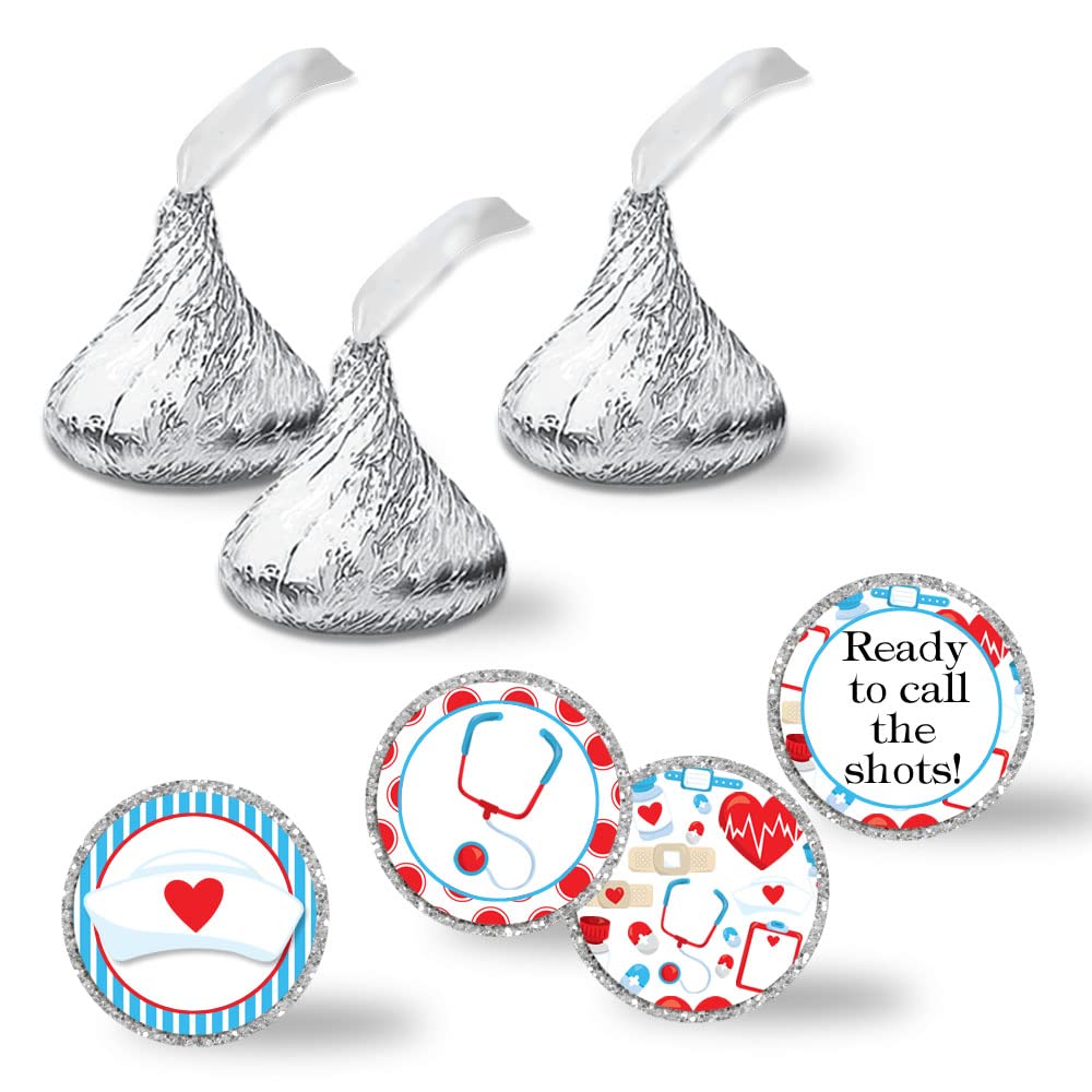 Nursing School Graduation Nurse Themed Kiss Sticker Labels, 300 Party Circle Sticker sized 0.75” for Chocolate Drop Kisses by AmandaCreation, Great