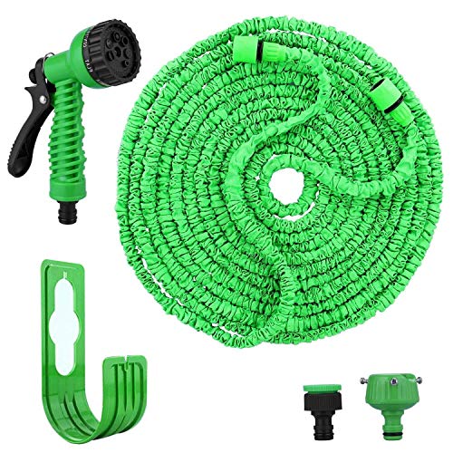 Preisvergleich Produktbild FEALING Flexibler Gartenschlauch,100 FT 30m FlexiSchlauch Wasserschlauch Schlauch Flexi Dehnbarer Wasserschlauch Flexi Wonder, Flexi Gartenschlauch mit 8 Funktion Garten Handbrause (Grün) (30)