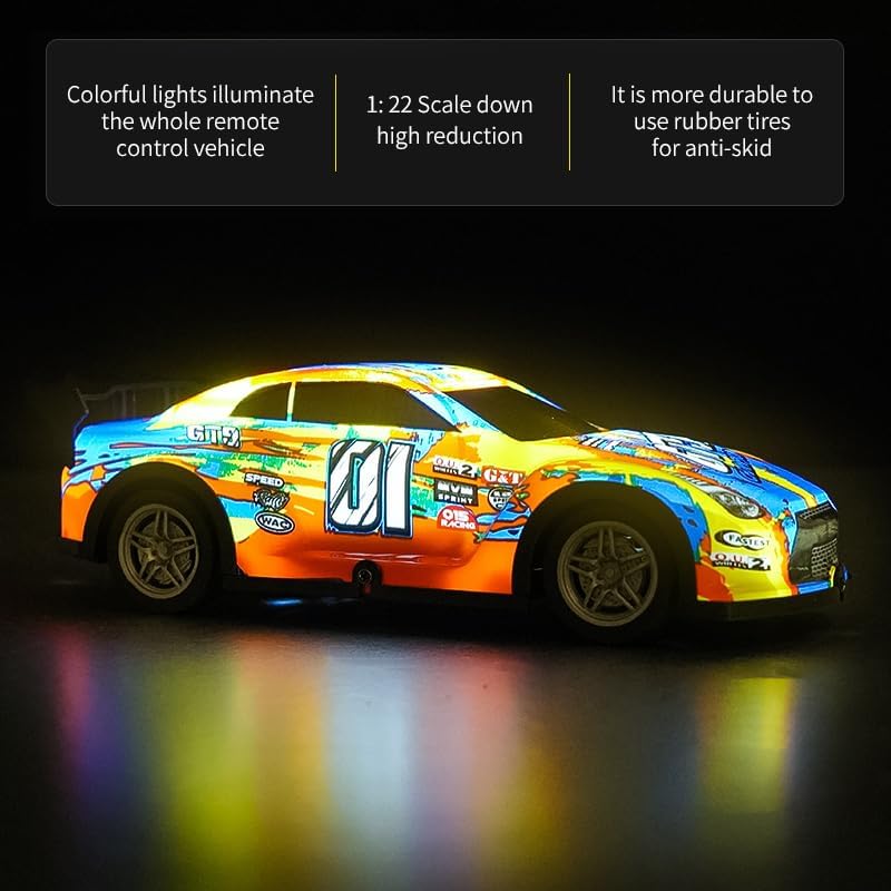 Miniatura 8 de Auto de control remoto, escala 122, juguete de carreras iluminado, auto RC para niños con luces LED geniales, juguetes de autos RC Hobby, regalos de