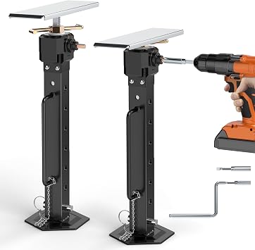2026 New Upgraded RV Camper Slide Out Support Jacks for Travel Trailer, 16"-36" Adjustable Height RV Stabilizer Jacks 2 PCSAllow Electric Drill Adjust, Maximum 5000 LBS Supports up, Metal Gear Box