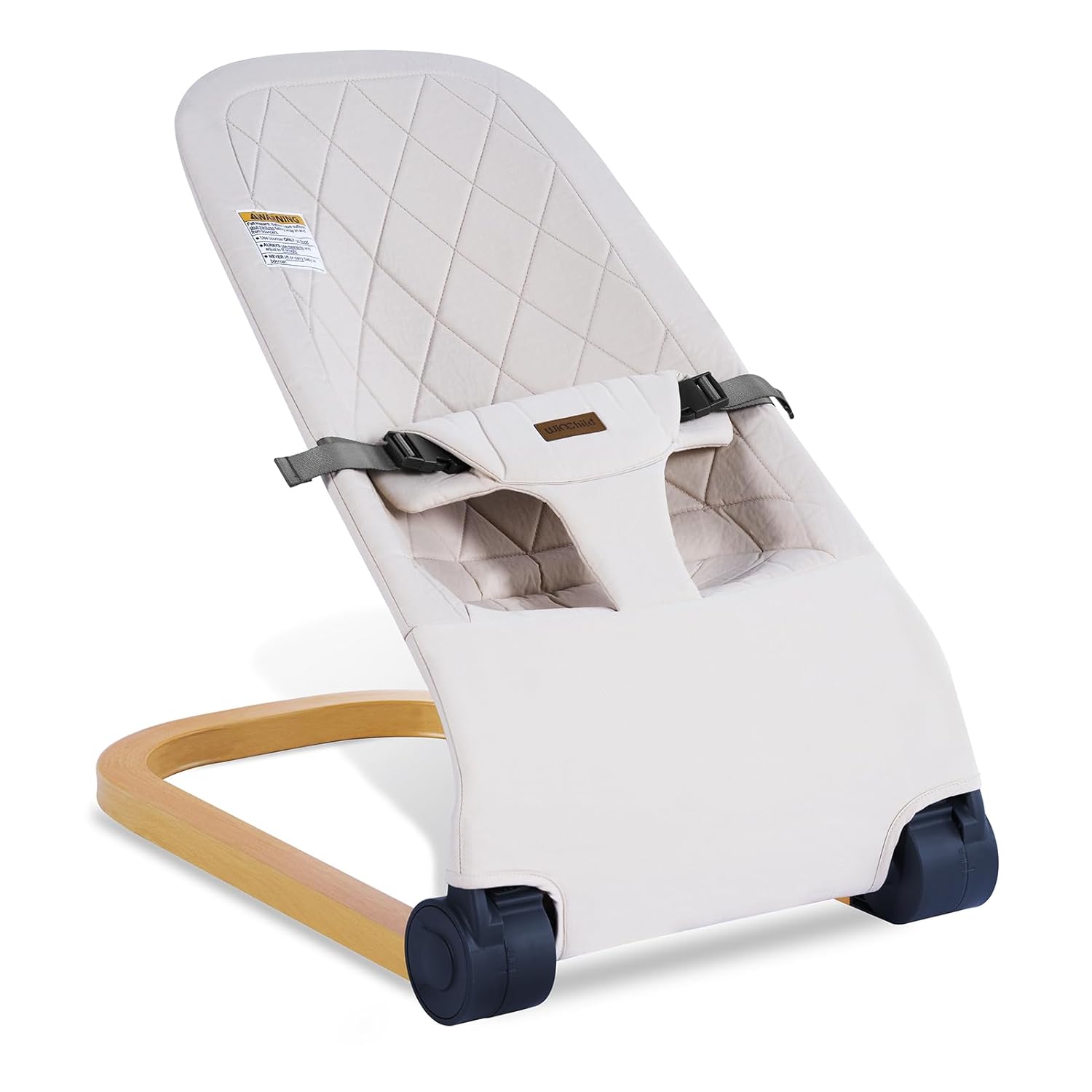 Baby Bouncer,Portable Baby Bouncer seat for Babies Newborn Bouncer Seat with 3-Point Harness.Ergonomic Design Infants Bouncy seat with Cotton Fabric Wood Grain,Natural Vibrations (Beige)