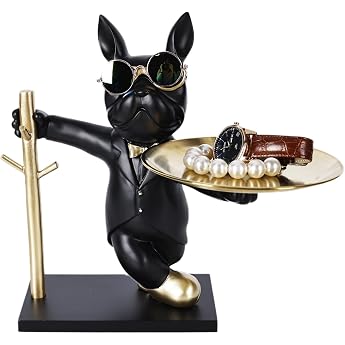 Suruim Resin Tray Bulldog Statue Key Holder Candy Jewelry Earrings Piggy Bank Decoration