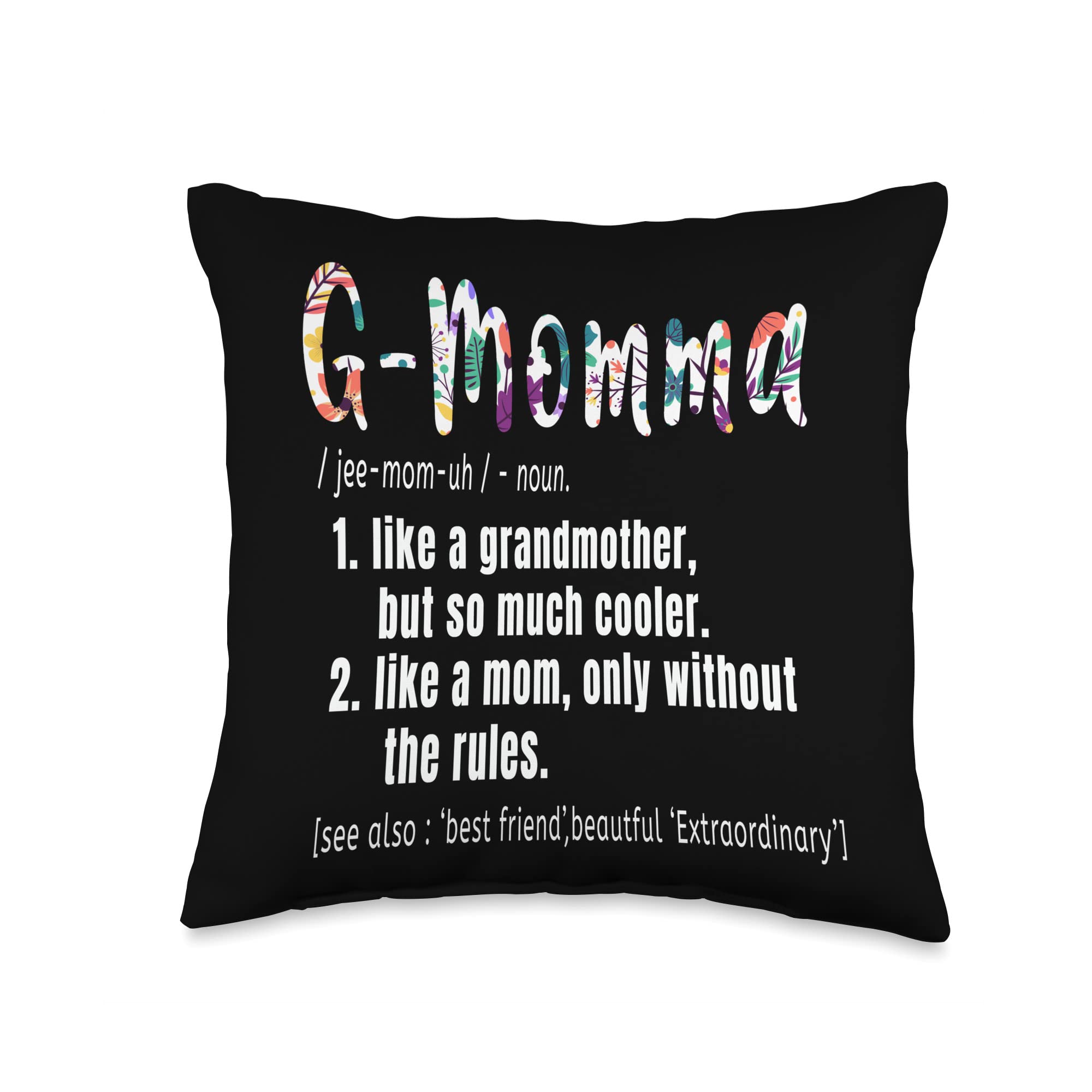 Mother's Day Cute Gift Pretty Script Grandma Gift G-Momma Definition Mother's Day & Birthday Gift Grandmother Throw Pillow, 16x16, Multicolor