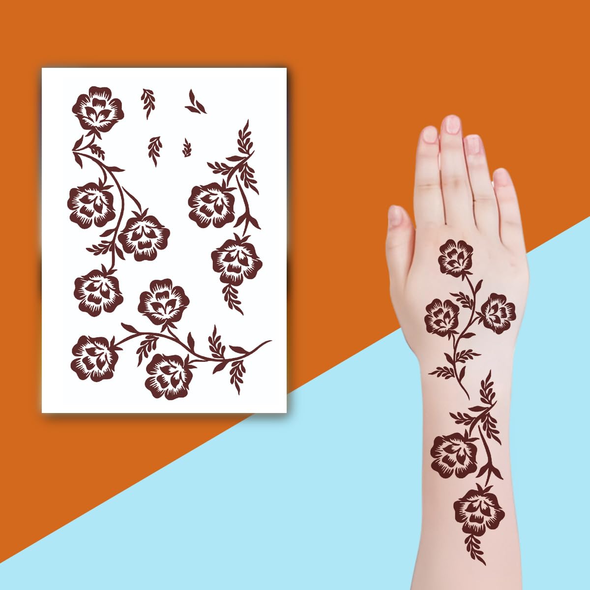 royal peacock plume design henna temporary waterproof body tattoo (marron) for women and girls