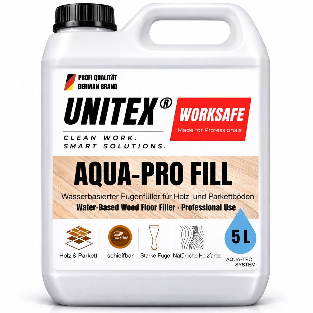 UNITEX Aqua Pro Fill - Relleno para juntas para suelos de madera y parqué, masilla de madera a base de agua, se puede mezclar con polvo de lijado de madera, para grietas y defectos, lijable, calidad