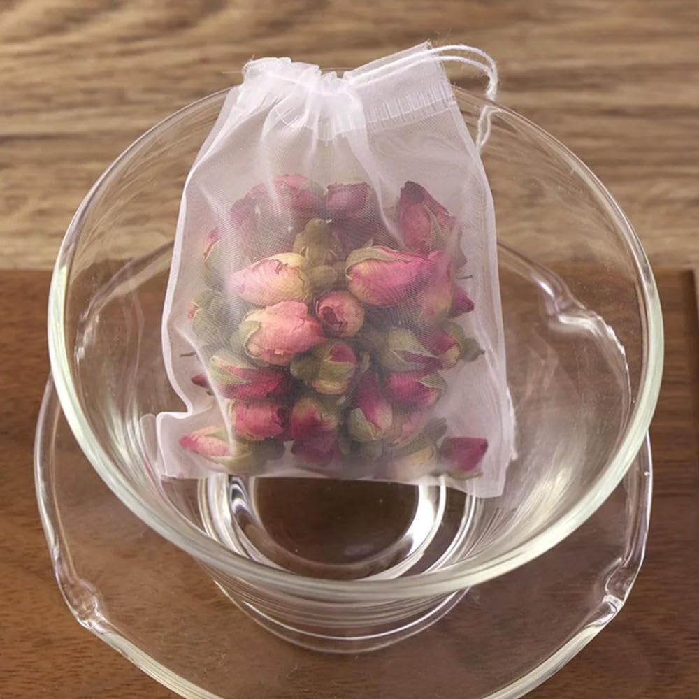 Bolsas de té vacías con cuerda, Bolsitas de té reutilizables con cordón for té de hojas sueltas, café y especias (50 unidades, varios tamaños)(10x12cm)
