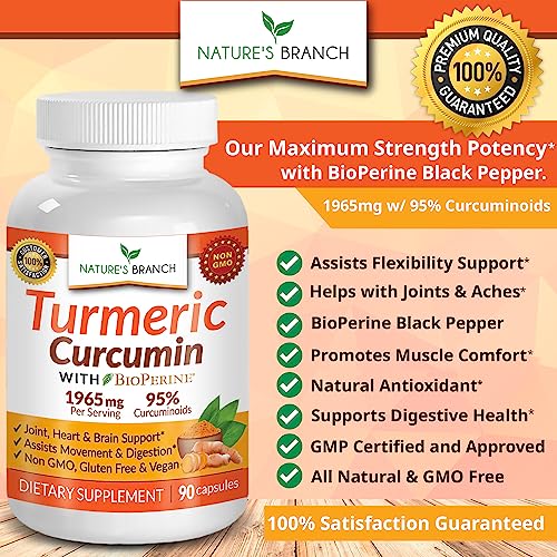 Turmeric Curcumin With Black Pepper Bioperine | 1965Mg Extra Strength | Joint Support Supplement, High Absorption, Made In Usa W/Organic Root Powder, Vitamin Extract Complex Pills | 90 Vegan Capsules #TOP3