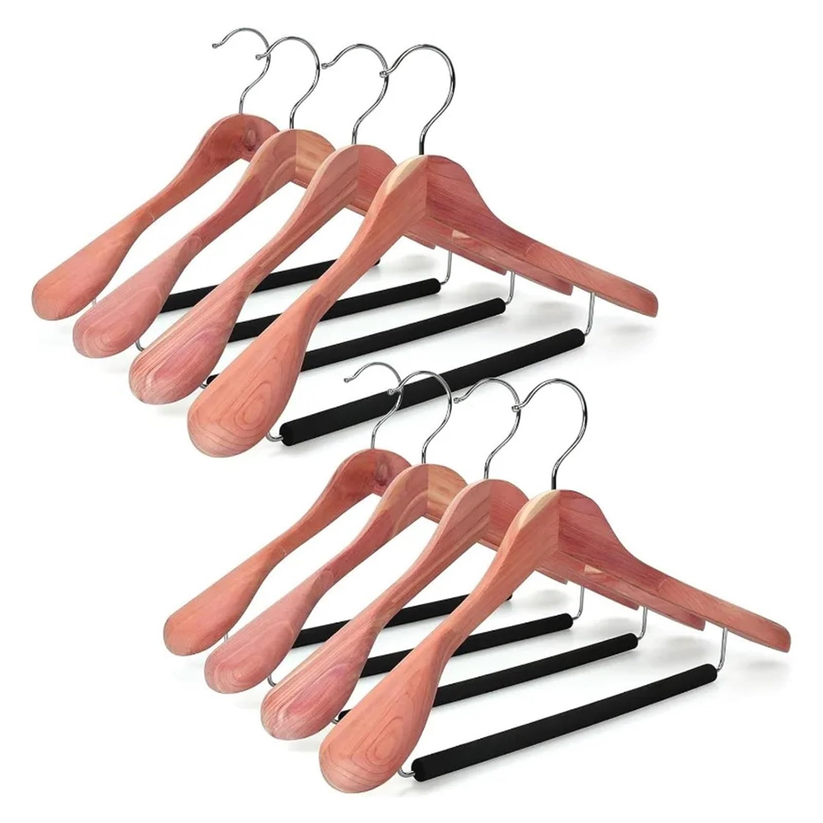 Anzugbügel Kleiderbügel aus Zedernholz, breite Schulter, mit schwarzer, gepolsterter Hosenstange Für Hemden(8-Pack)