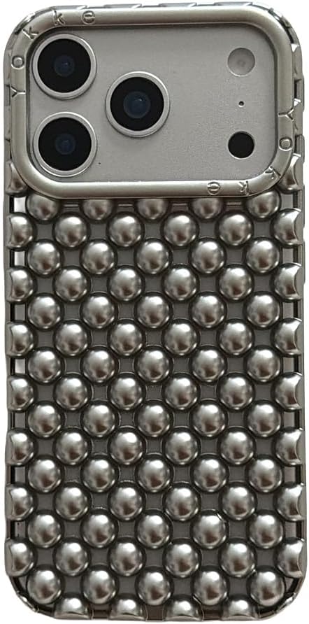 Electroplated 3D Pearl Pattern Phone Case for iPhone 15 | Soft Shockproof Silicone Cover, Matte Silver.