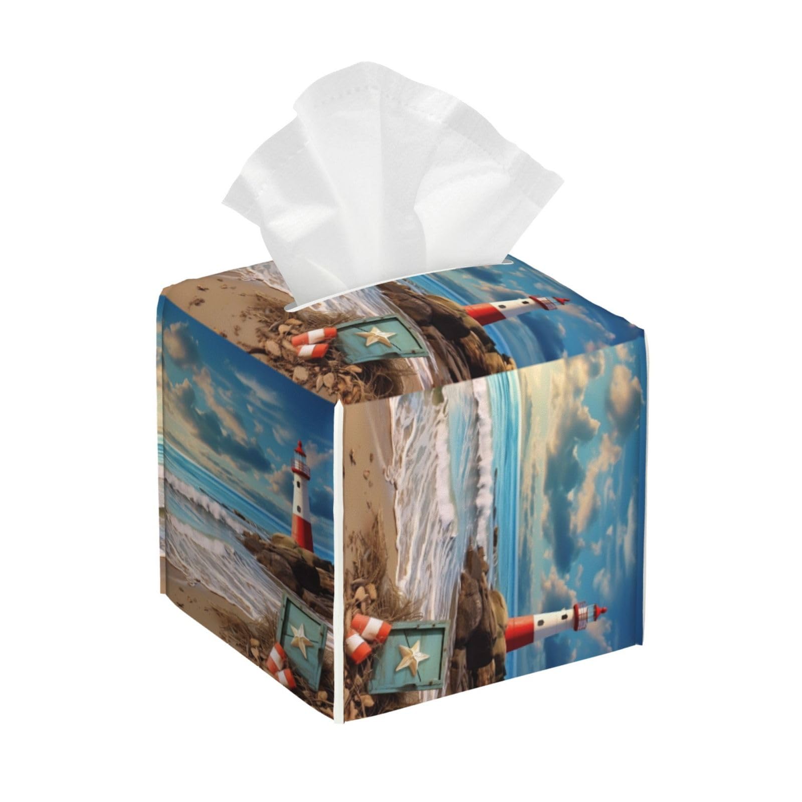 Lighthouse Beach Tissue Box Cover Square Cube Boxes