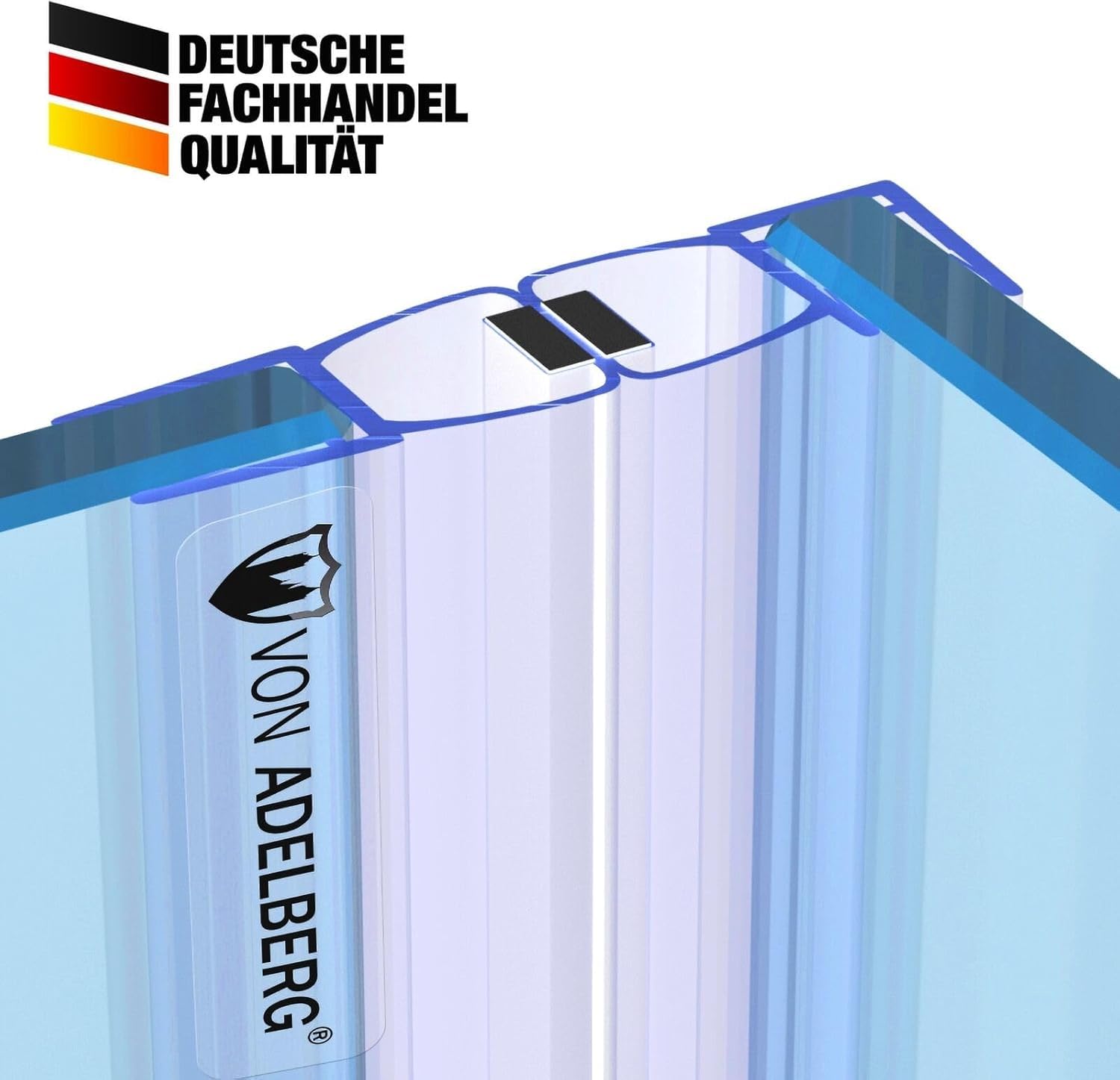 2 Magnetdichtungen für Duschtüren als Set. Spaltmaß (Lückenmaß) 21 mm. Länge 180 bis 200 cm. 90 Grad Magnetduschdichtung für 6mm bis 8 mm Glasstärke. Für Eckduschen. (200 cm)