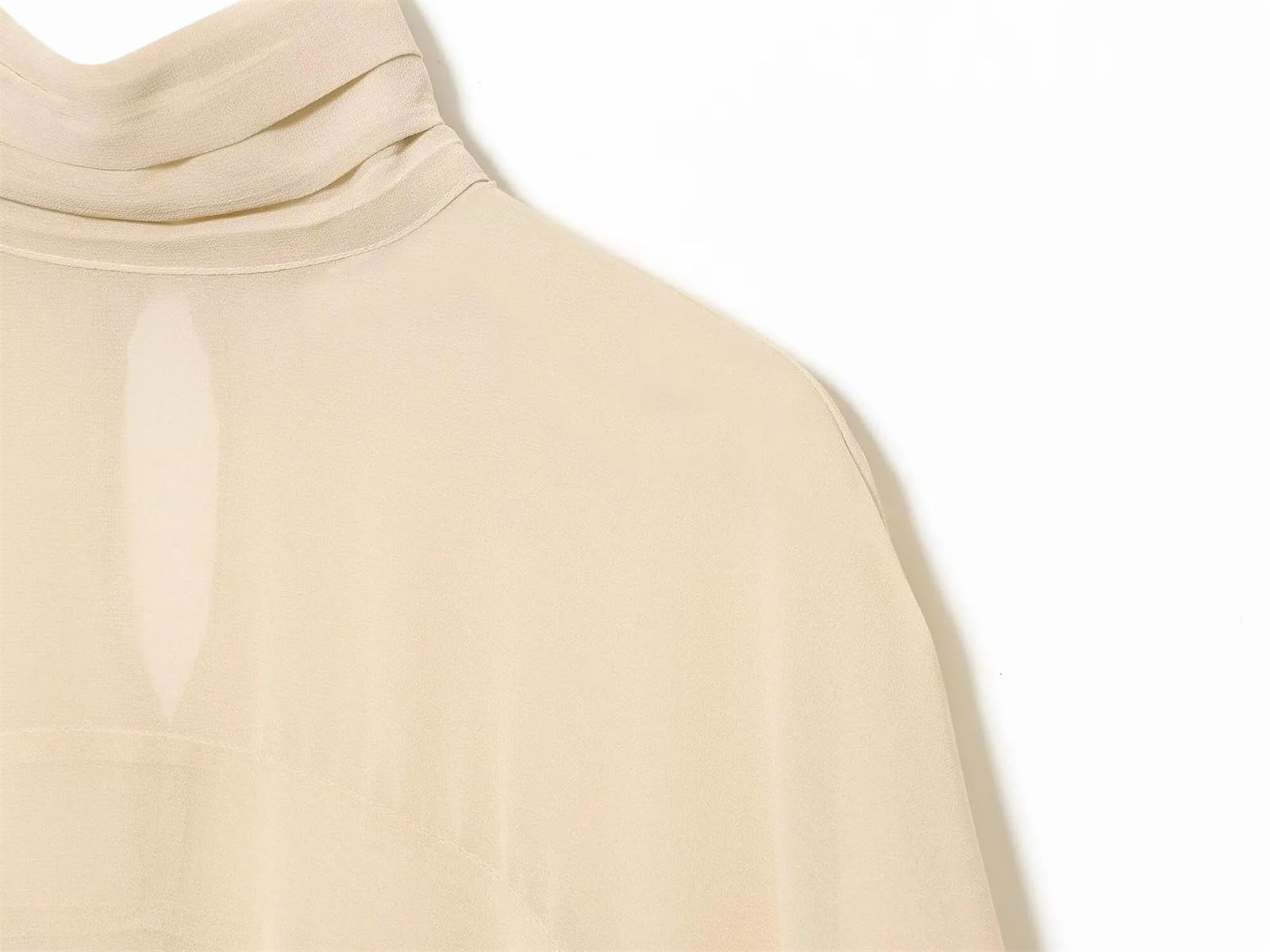 Genérico Camisa asimétrica para Mujer, Plisada, con Cuello Alto, Holgada, de Manga Larga, Estilo murciélago, Elegante, Informal, Color Beige Mediano.
