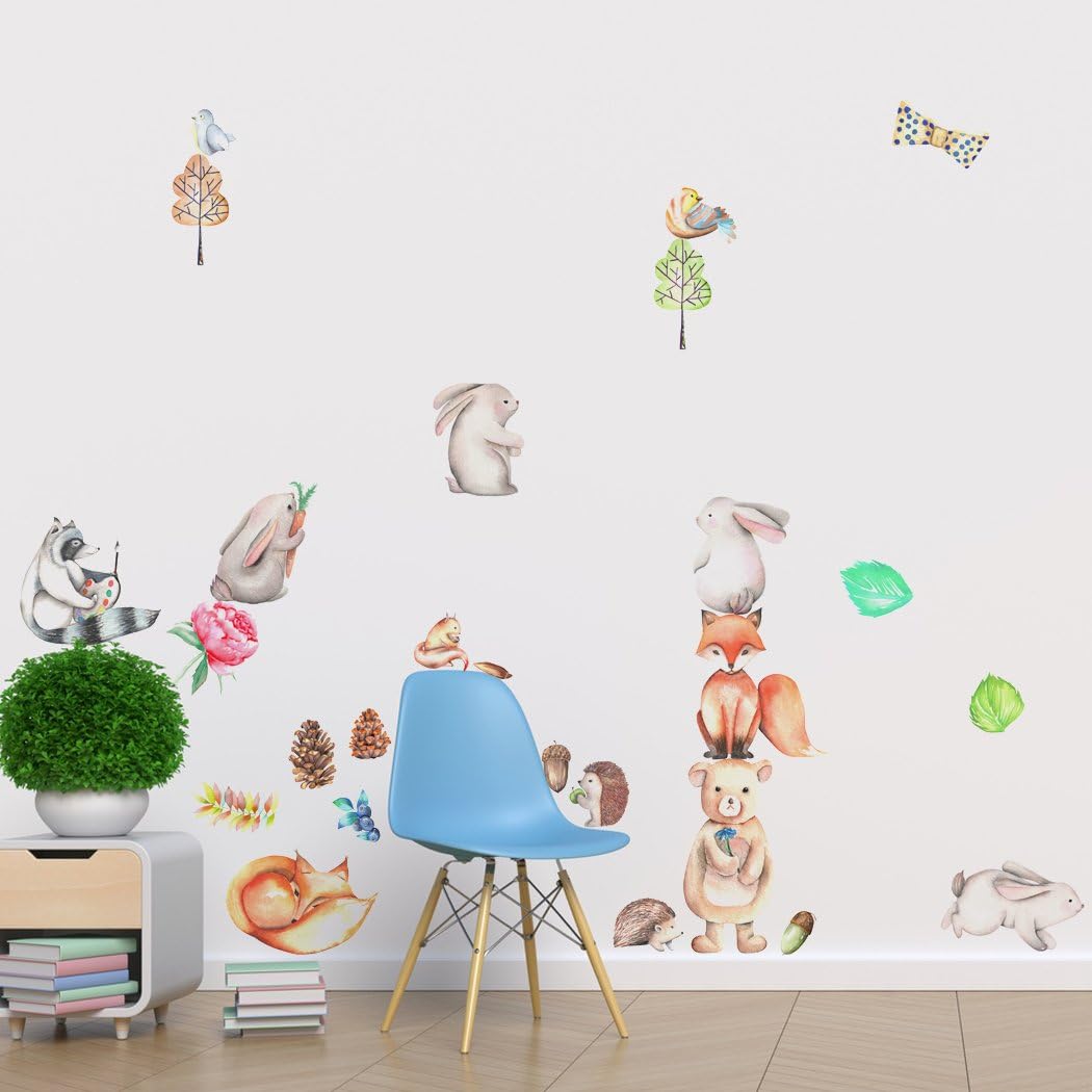 Forest Animals Fabric Wall Decal, Woodland Animals Set - Peel and Stick Removable and Repositionable Stickers