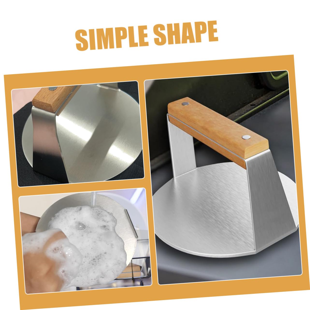 Gatuida Prensa Hamburguesas Acero Inoxidable con Mango Ergonómico de Madera para Cocina Aplastador Manual de Carne Redondo Fácil Limpieza y Uso Seguro