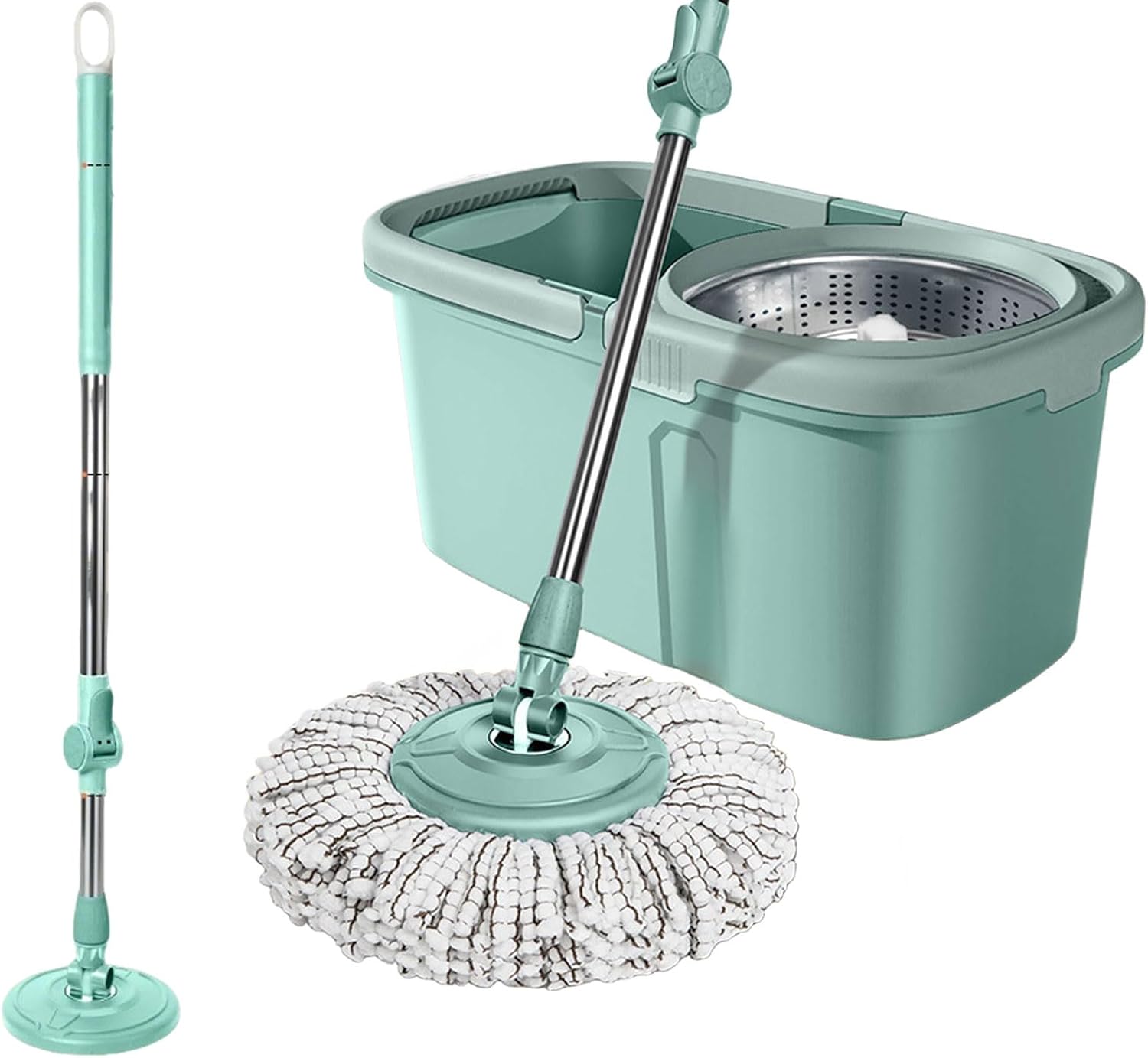 Spin Mop and Bucket with Wringer Set - Floor Mops with 5 Microfiber Mop Refills and 2 Adjustable Stainless Steel Handle, Suitable for Hardwood, Wood, Laminate, Tile Floor Cleaning,Green