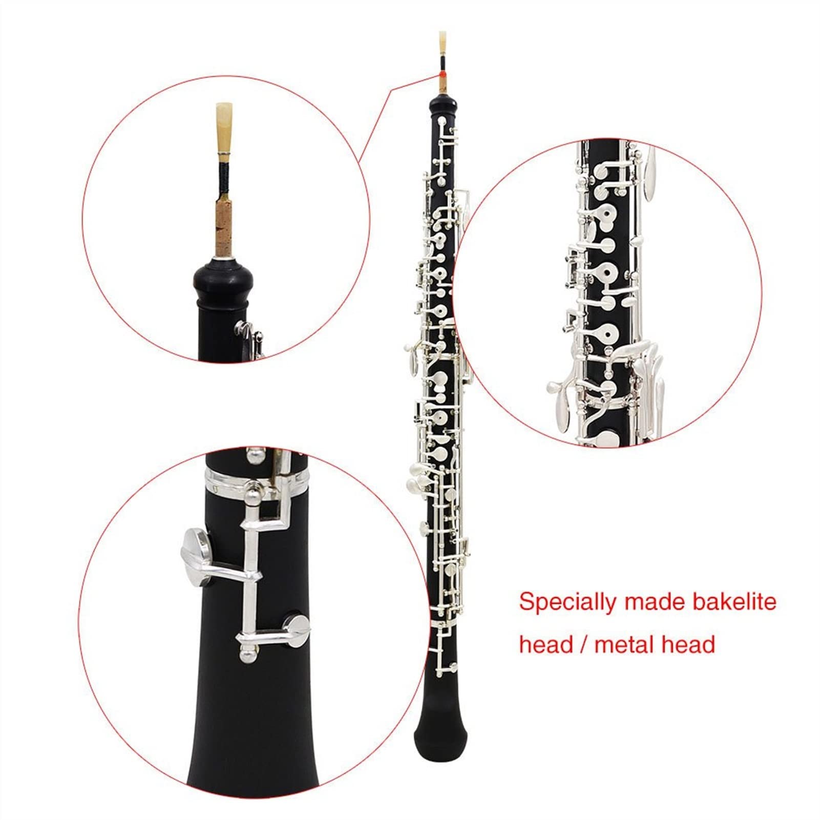 Strumento Oboe Professionale Oboe C Key Semi-Automatico Stile Bakelite Oboe Silver Plated Key Woodwind Strumento con Guanti da Custodia in Pelle Principiante di Oboe