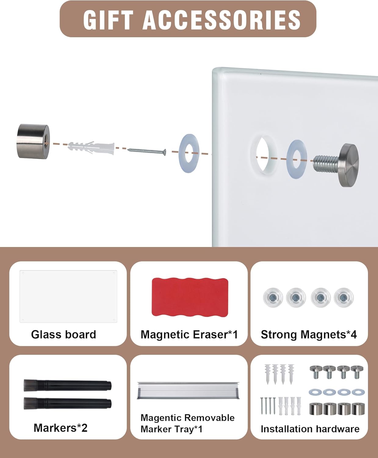 Mifuro Magnetic Glass Whiteboard，60"x48" Wall Mounted Frameless Dry Erase Board for Office, Home & School Ultra White