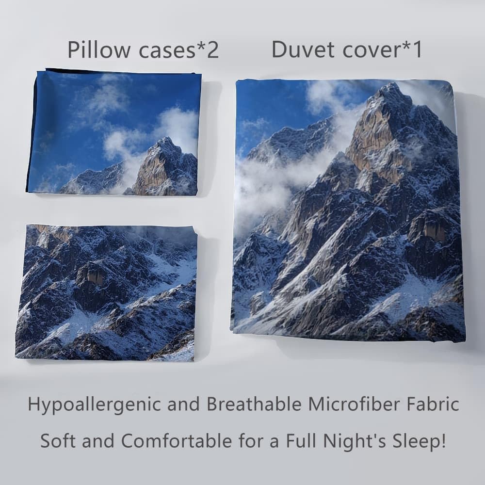 Paesaggio Di Praterie Montane Innevate Copripiumino 2 Persona con Cerniera 240x220 cm Paesaggio Set Biancheria da Letto in Microfibra, Lavabile in Lavatrice, per Bambini, Adolescenti e Adulti