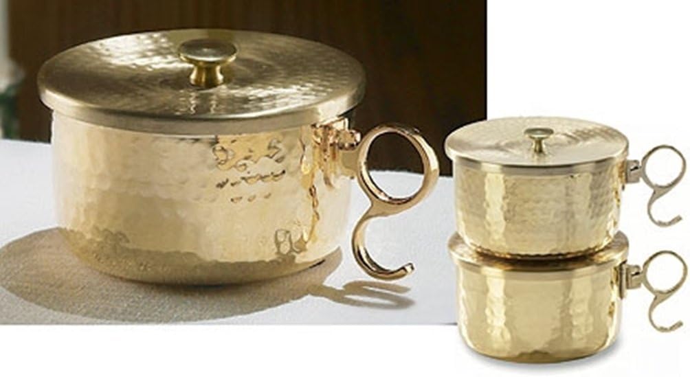 Stratford Chapel Hammered Brass Stacking Ciboria with Lid, Holds 150 Hosts