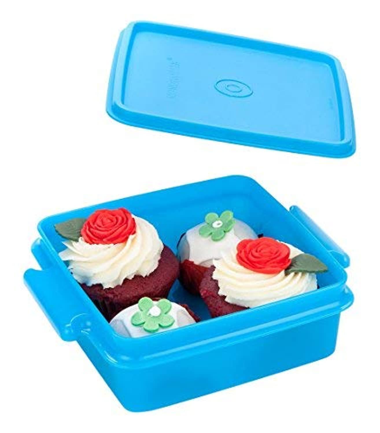 SIGNORA WARE Plastic Easy To Carry Container Square Box|850 Ml|Food Storage|Space Saving|Food Grade|Stackable|BPA Free|Microwave Safe Reheatable|Airtight|Spillproof|Leakproof|Blue