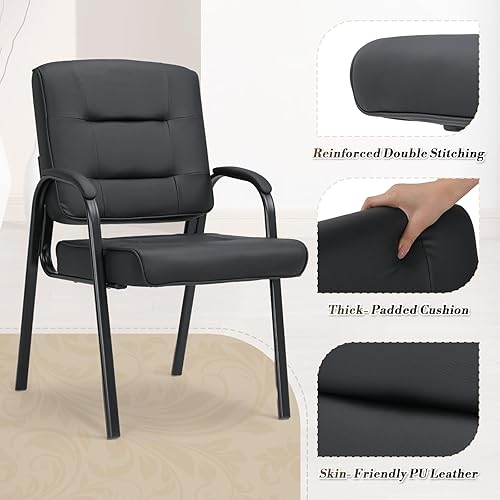 Miniatura 5 de Athena Collection Juego de 2 sillas de oficina para invitados, sillas de recepción de piel sintética con reposabrazos, sillas de espera ejecutivas