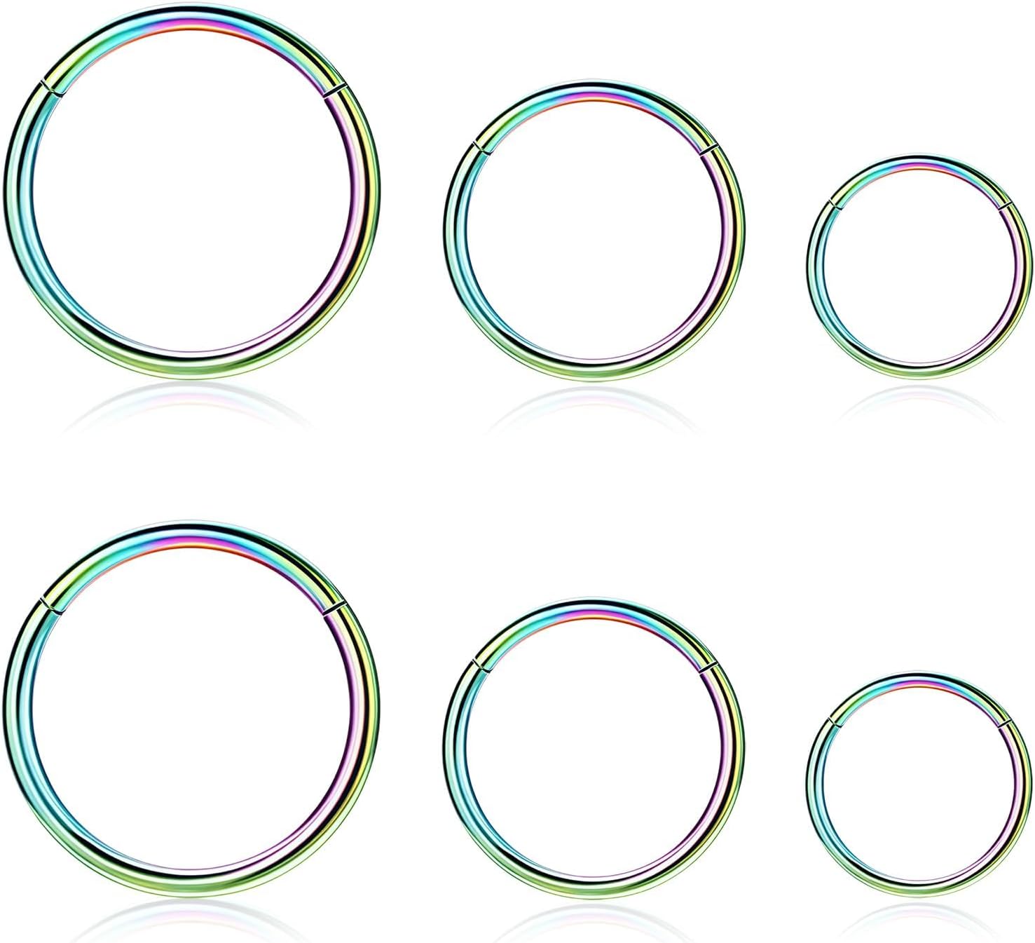 18G Stainless Steel Hinged Clicker Segment Septum Nose Lip Ring Hoop Cartilage Tragus Sleeper Earrings Body Piercing Jewelry 6mm 8mm 10mm 6PCS