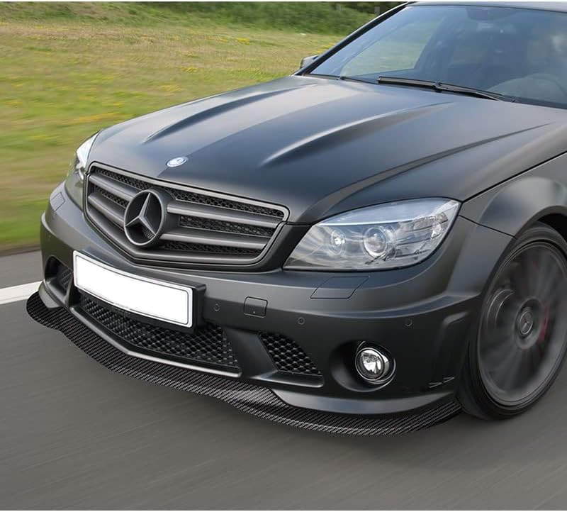 Hyperspeed Front Bumper Spoiler Lip 3PCS ABS STP-Style Fit for 2008 2009 2010 2011 Mercedes-Benz W204 C63 AMG Sedan, Car Mods Accessories Replacement Parts, Air Chin Body Kit Splitter (Carbon Look)