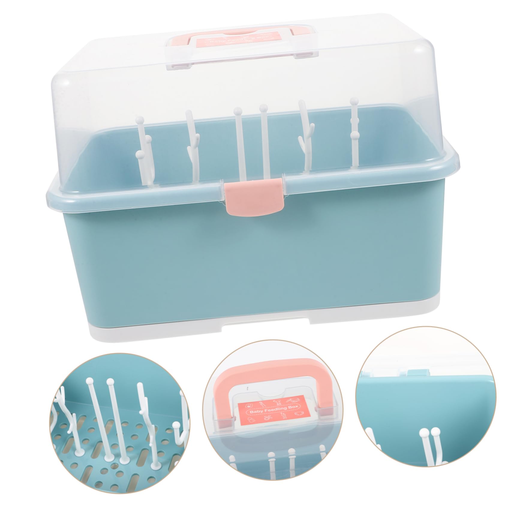 Babyflaschen Trockenbox mit Abtropfschale und Staubschutz Pp Aufbewahrungsbox für Babyflaschen und Besteck Tragbar und Praktisch für Shower und Stillzubehör