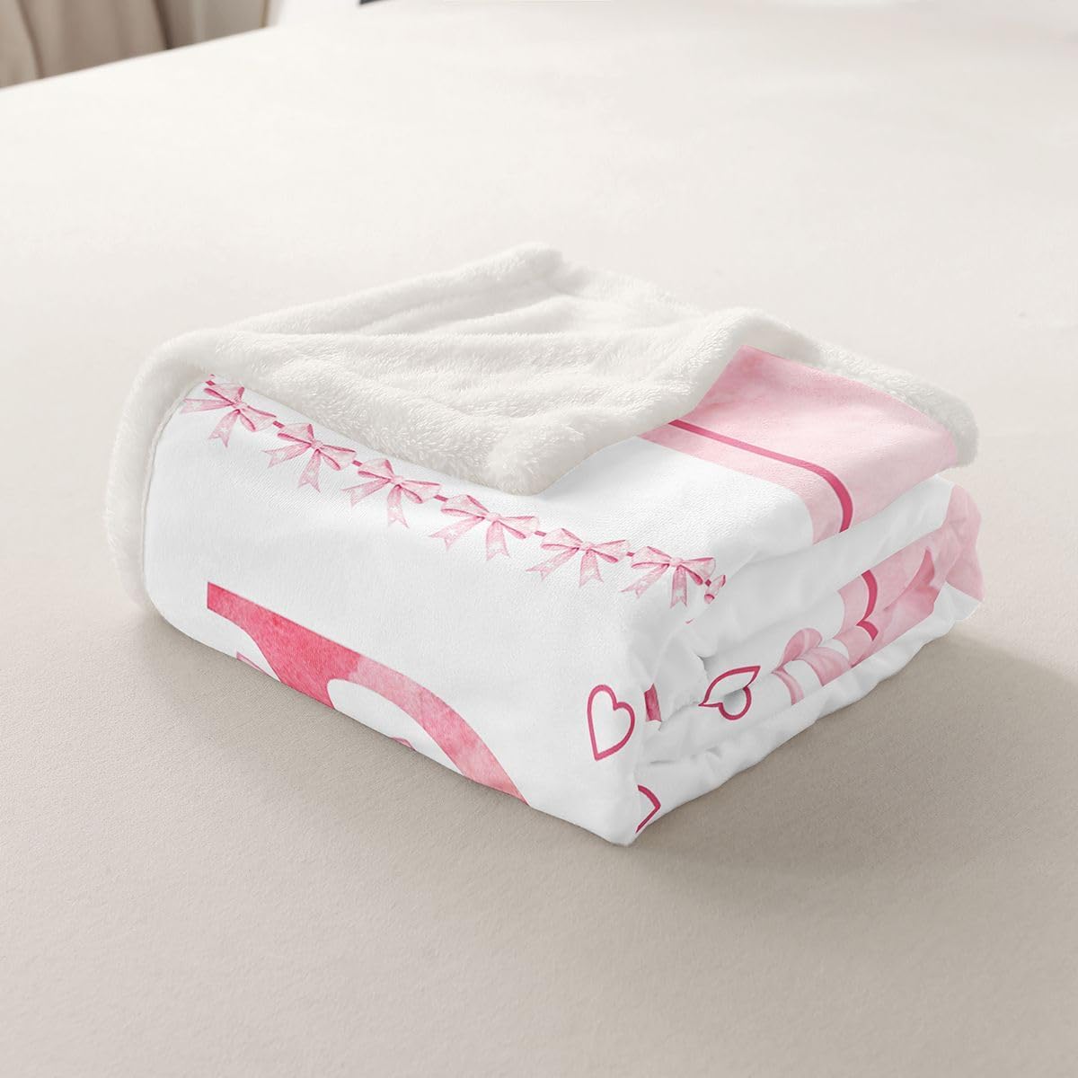 Feelyou Pink Bow Fleece Throw Blanket Personalized Initial P Sherpa Blanket Plush Fuzzy Cute Coquette Bowknot Twin 60"x80" Girly Bow for Bed Couch Chair Living Room Cute Dreamy Princess Bedroom Decor image 3
