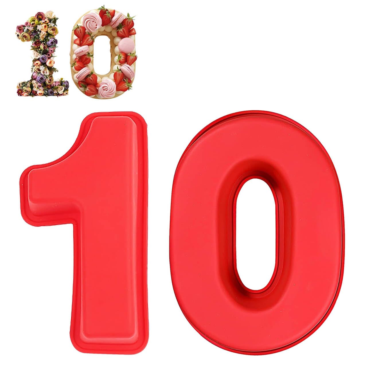 Pxvelcn 2Pcs Number 10 Cake Tins Moulds Non-Stick, Large Number Cake Moulds Made of Food-Grade Silicone, Birthday Numbers Cake Pan for Baking Tray, Oven and Dishwasher Safe (10)
