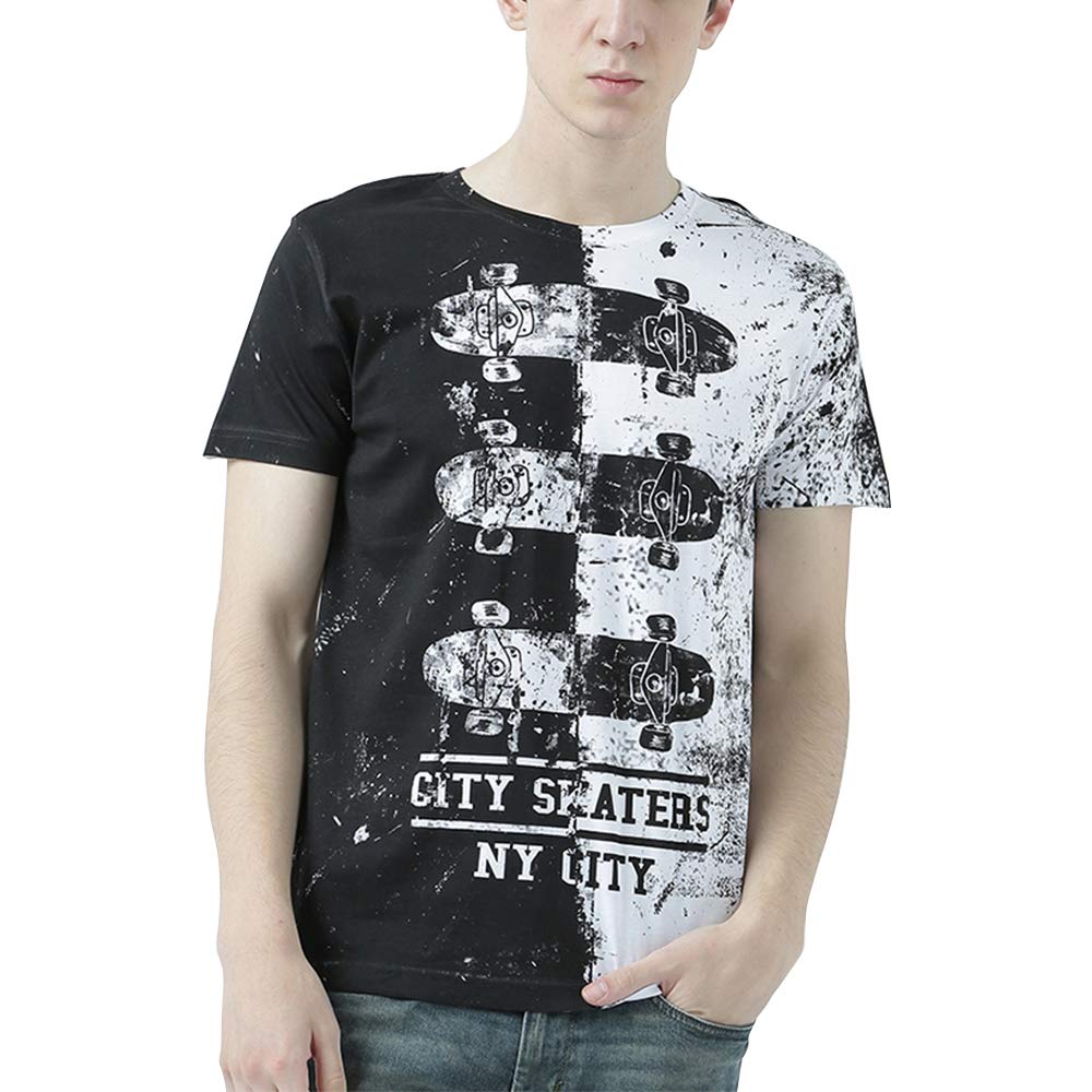 HUETRAPMens Two Sides White Printed Tshirt