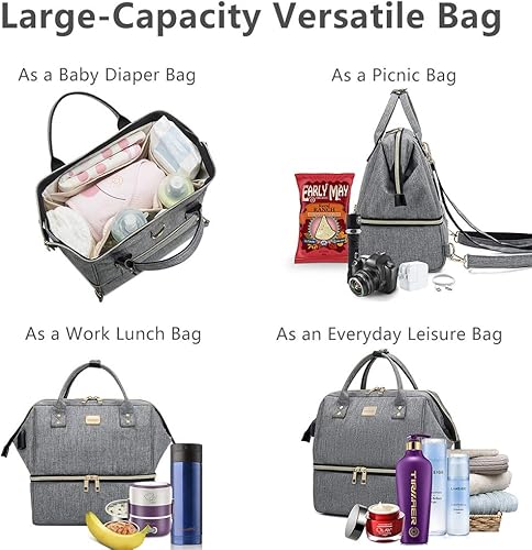 Miniatura 4 de Weitars Bolsa de almuerzo para mujer, lonchera aislada de doble compartimento, diseño de gran apertura con correa para el hombro, mochila de