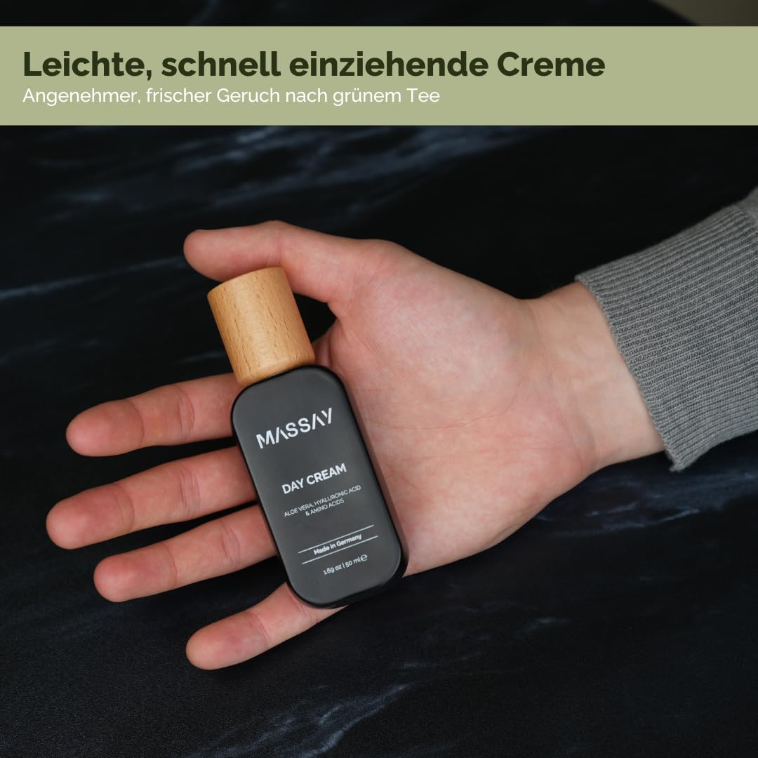 Crema viso per donne e uomini, 50 ml, crema idratante con acido ialuronico, aloe vera e aminoacidi, realizzata a mano in Germania, idratante faccia, Massay