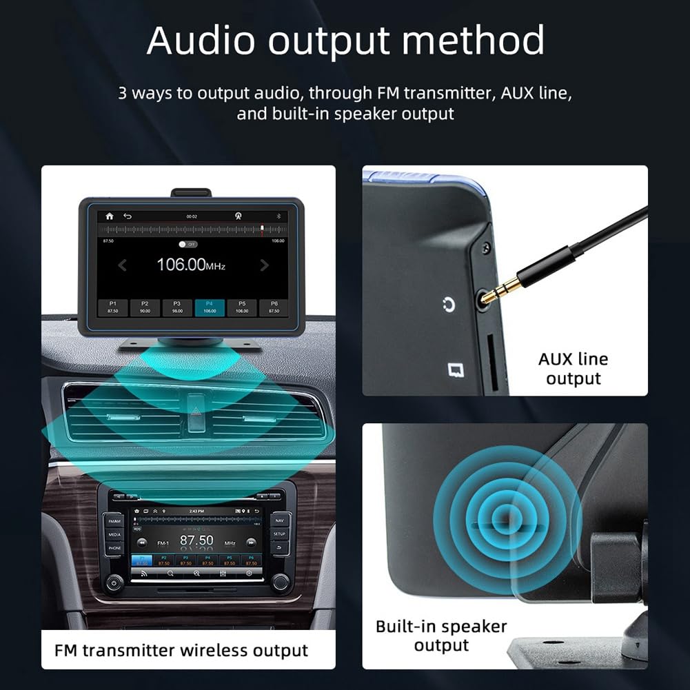 Pantalla táctil para coche de 7 pulgadas inalámbrica CarPlay y Android Auto Car Reproductor multimedia automático portátil Pantalla de navegación duradera