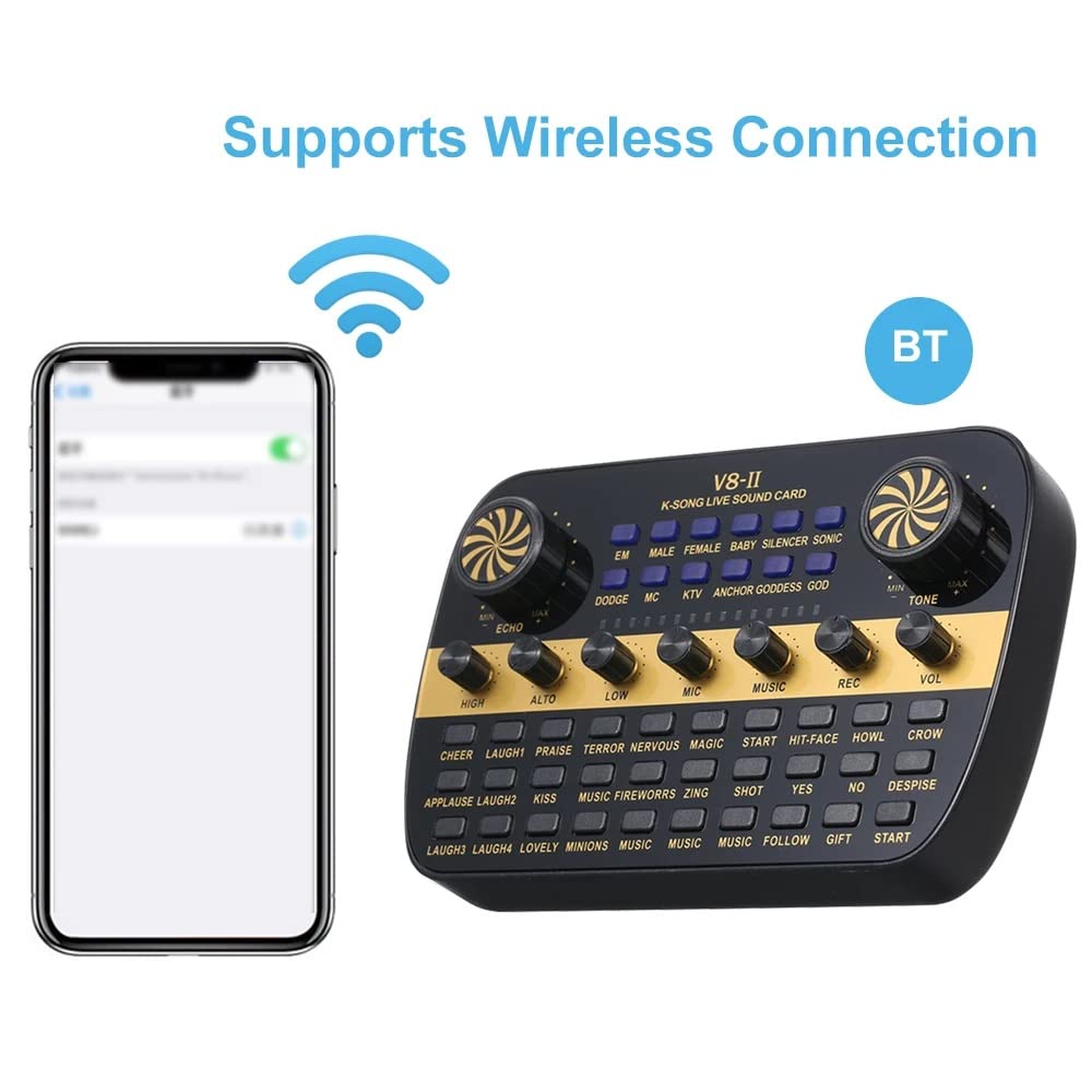 MRKU Carte Son V8 Live Mixeur Audio Intelligent à Volume réglable Carte Son pour Ordinateur PC Son en Direct