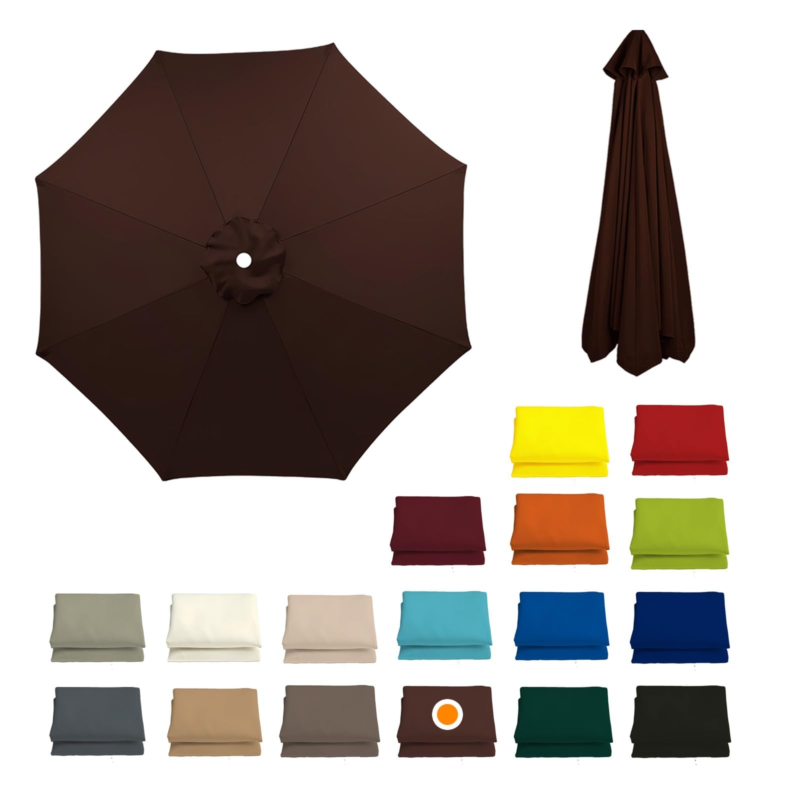 230CM/270CM/300CM + 8 Arms Patio Umbrella Replacement Cloth Canopy Cover Waterproof Garden Replacement Parasol Fabric Cover Outdoor Table Market Yard Umbrella Top Cantilever Umbrella Canopy(Dark Brown