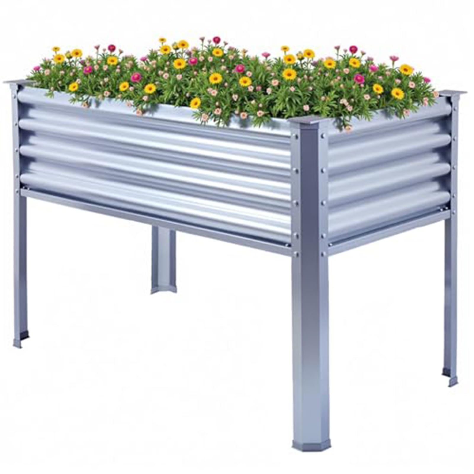 GUODDM Raised Garden Bed With Legs Galvanized High Raised Boxes Outdoor Planter Box For Vegetables Flowers Herb Balcony Backyard(Silver)