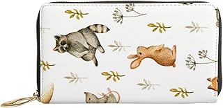 Carteiras de couro para mulheres bolsa animais raposa guaxinim coelhos senhoras bolsa de mão de couro multi porta-cartões organizador bloqueio carteiras bolsa de viagem, Animais Raposa Guaxinim Coelhos, 7x4.3x0.8 Inches