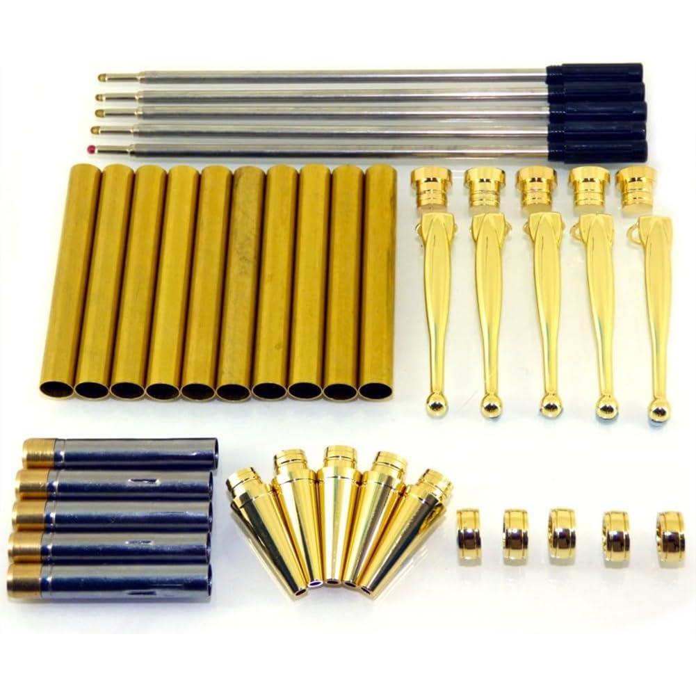 Glayent Woodturning Pen Kit Set X 5, Fancy Slimline Design, Gold Finish& Twist Action Mechanism