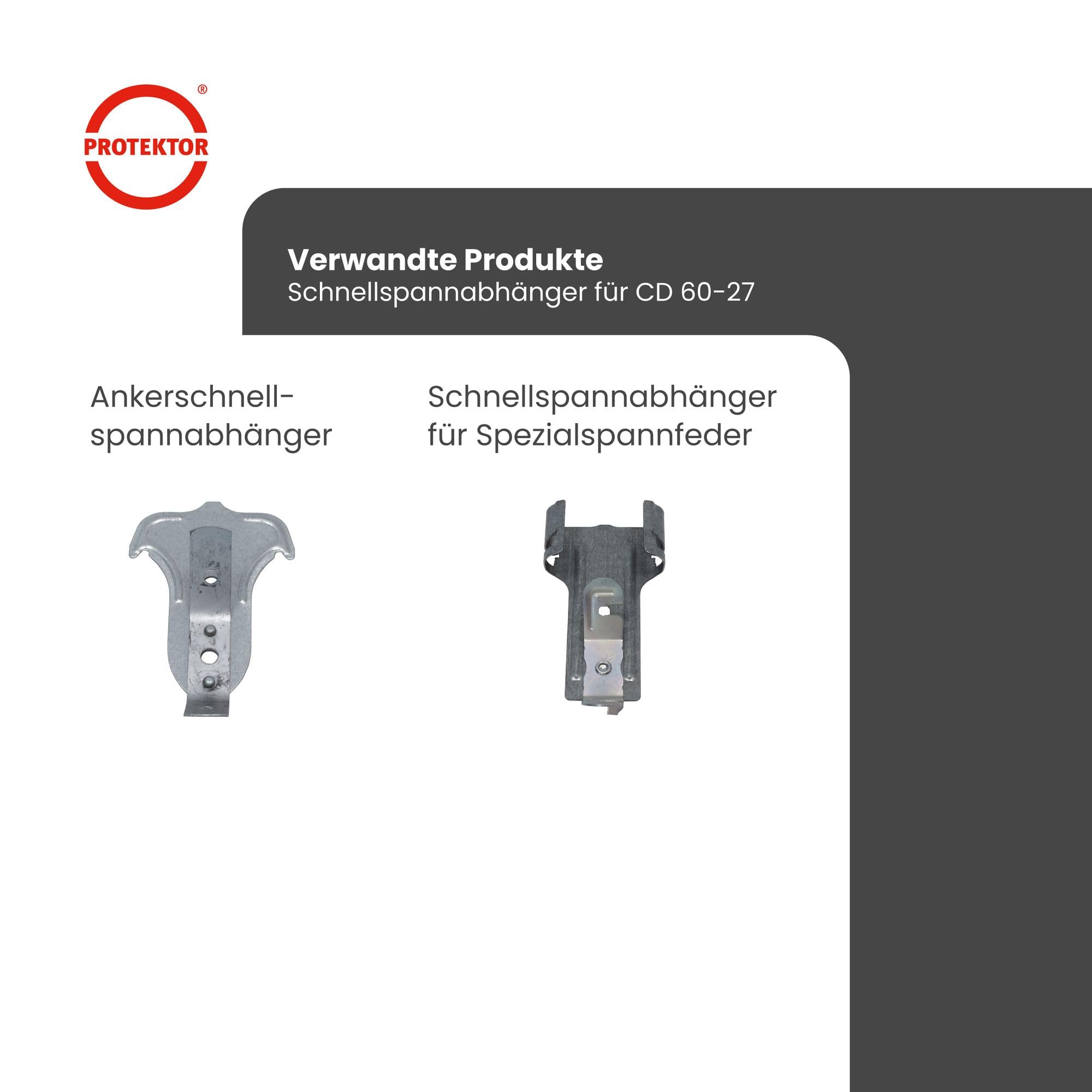 PROTEKTOR 100x Abhänger für CD Profil 60/27 Silber | Ankerschnellspannabhänger im Trockenbau, Zubehör für Deckenprofile, Made in Germany